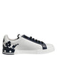 Dolce & Gabbana White Blue Crown Low Top Sneakers Shoes