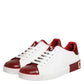 Dolce & Gabbana White Red Leather Lace Up Sneakers Shoes