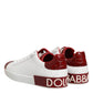 Dolce & Gabbana White Red Leather Lace Up Sneakers Shoes