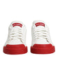 Dolce & Gabbana White Red Leather Lace Up Sneakers Shoes