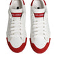 Dolce & Gabbana White Red Leather Lace Up Sneakers Shoes