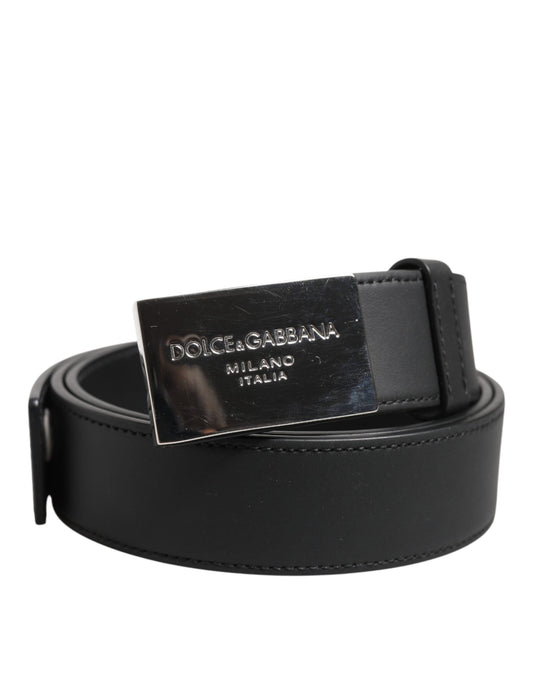 Dolce & Gabbana Black Leather Classic Metal Logo Buckle Belt Mens