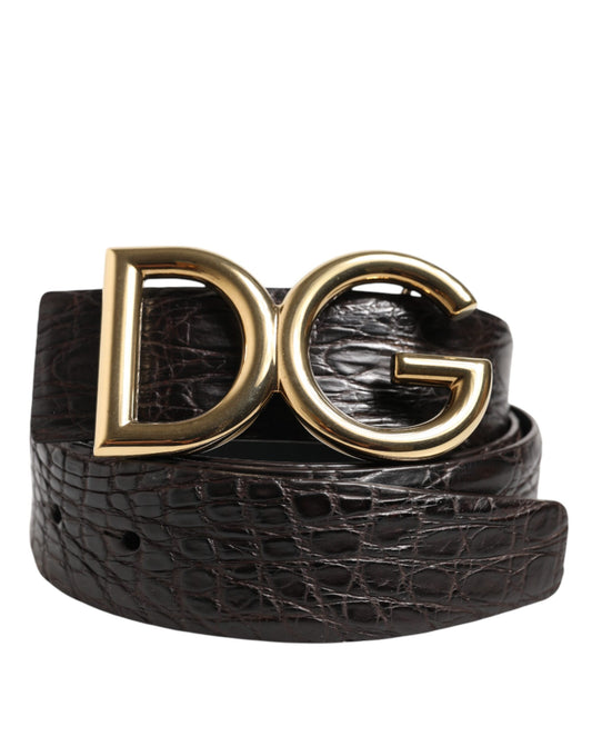 Dolce & Gabbana Black Exotic Leather DG Logo Buckle Belt Mens