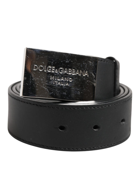 Dolce & Gabbana Black Leather Classic Metal Logo Buckle Belt Mens
