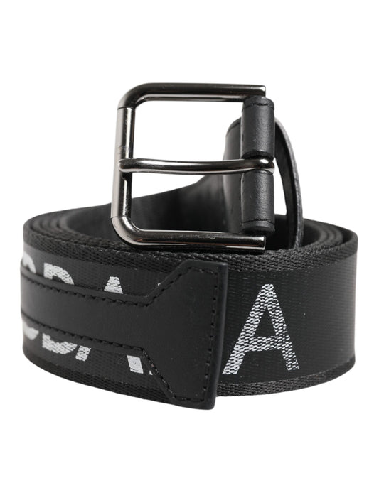 Dolce & Gabbana Black Polyester Leather Metal Buckle Belt Mens