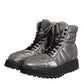 Dolce & Gabbana Silver Padded Mid Calf Lace Up Boots Shoes