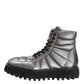 Dolce & Gabbana Silver Padded Mid Calf Lace Up Boots Shoes