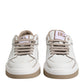 Dolce & Gabbana White Brown Leather Low Top Men Sneakers Shoes