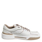 Dolce & Gabbana White Brown Leather Low Top Men Sneakers Shoes
