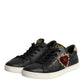 Dolce & Gabbana Black Leather Sacred Heart Sneakers Shoes