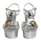 Dolce & Gabbana Silver Logo Ankle Strap Heels Sandals Shoes