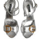Dolce & Gabbana Silver Logo Ankle Strap Heels Sandals Shoes