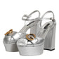 Dolce & Gabbana Silver Logo Ankle Strap Heels Sandals Shoes