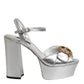 Dolce & Gabbana Silver Logo Ankle Strap Heels Sandals Shoes
