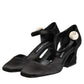 Dolce & Gabbana Black Leather Logo Ankle Strap Sandals Shoes