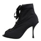 Dolce & Gabbana Black Stiletto Heels Lace Up Boots Shoes