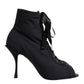 Dolce & Gabbana Black Stiletto Heels Lace Up Boots Shoes