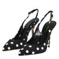 Dolce & Gabbana Black White Dotted Stiletto Slingback Shoes