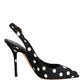 Dolce & Gabbana Black White Dotted Stiletto Slingback Shoes