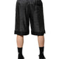 Dolce & Gabbana Gray Black Silk DG Logo Men Bermuda Shorts