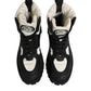 Dolce & Gabbana Black White Padded Mid Calf Lace Up Boots Shoes