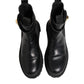 Dolce & Gabbana Black Calfskin DG Logo Strap Ankle Boots Shoes