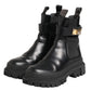 Dolce & Gabbana Black Calfskin DG Logo Strap Ankle Boots Shoes