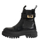 Dolce & Gabbana Black Calfskin DG Logo Strap Ankle Boots Shoes