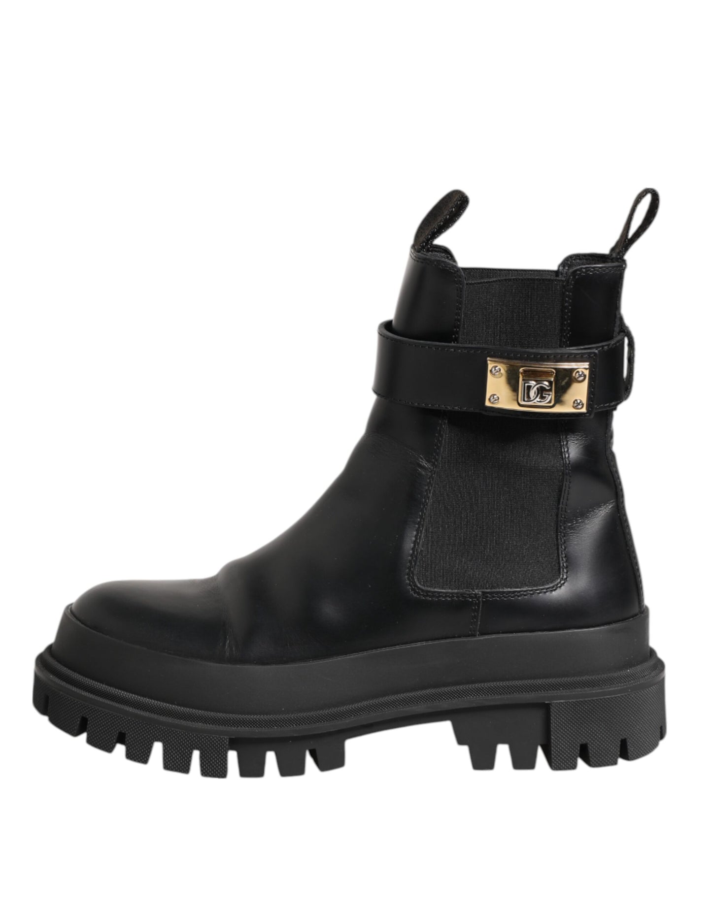 Dolce & Gabbana Black Calfskin DG Logo Strap Ankle Boots Shoes