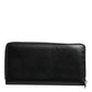 Dolce & Gabbana Black Leather DG Plaque Zip Around Continental Wallet