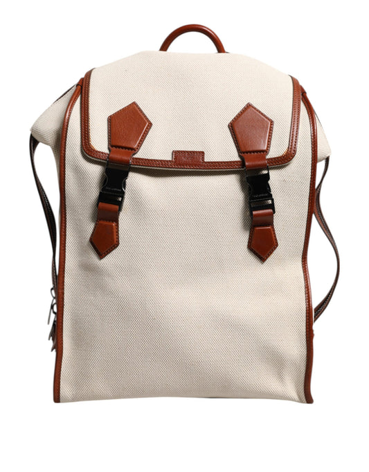 Dolce & Gabbana Beige Brown Canvas Leather EDGE Travel Men Back Pack Bag Mens Backpack