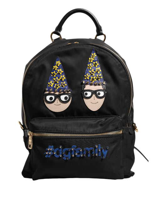 Dolce & Gabbana Black Nylon #DGFAMILY VULCANO Embellished Backpack Bag Womens Backpack