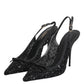 Dolce & Gabbana Black Tulle Ricamo Heels Slingbacks Shoes