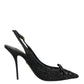 Dolce & Gabbana Black Tulle Ricamo Heels Slingbacks Shoes