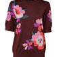 Dolce & Gabbana Maroon Floral Silk Crew Neck Blouse Top