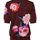 Dolce & Gabbana Maroon Floral Silk Crew Neck Blouse Top
