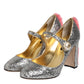 Dolce & Gabbana Silver Glitter Mink Fur VALLY Pumps Shoes