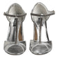 Dolce & Gabbana Silver Leather T-strap Heels Sandals Shoes
