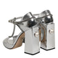 Dolce & Gabbana Silver Leather T-strap Heels Sandals Shoes