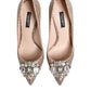 Dolce & Gabbana Beige Leather Crystal Embellished Pumps Shoes
