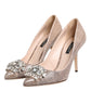 Dolce & Gabbana Beige Leather Crystal Embellished Pumps Shoes