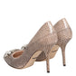 Dolce & Gabbana Beige Leather Crystal Embellished Pumps Shoes