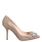 Dolce & Gabbana Beige Leather Crystal Embellished Pumps Shoes
