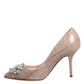 Dolce & Gabbana Beige Leather Crystal Embellished Pumps Shoes
