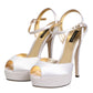 Dolce & Gabbana White Satin Platform Heels Sandals Shoes