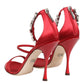 Dolce & Gabbana Red Satin Crystals Keira Sandals Heels Shoes