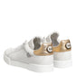 Dolce & Gabbana White Gold Leather Low Top Sneakers Shoes