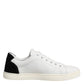 Dolce & Gabbana White Black Leather Low Top Sneakers Shoes