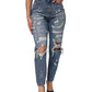 Dolce & Gabbana Blue Tattered High Waist Women Denim Jeans