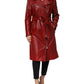 Dolce & Gabbana Red Leather Belted Full Zip Trench Coat Jacket